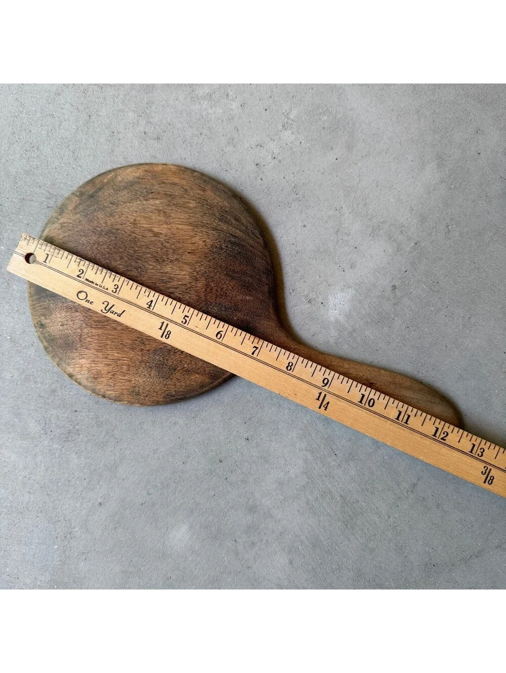 Vintage Wooden Hand Mirror with Brown Yarn Trim